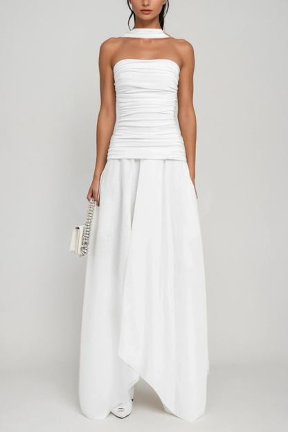 Cabdiraxmaan Ruch Drawstring Asymmetric Maxi Dress in White