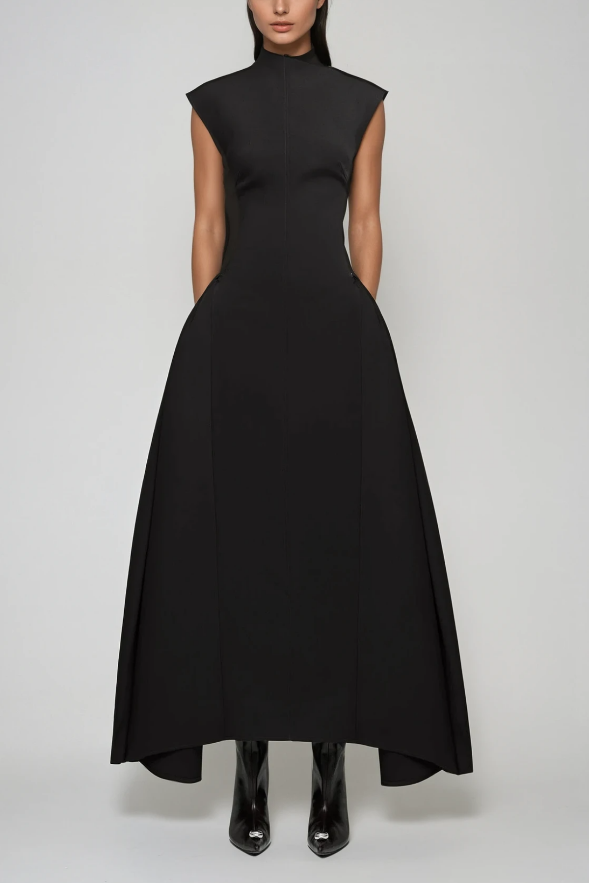 Cabdullaahi Sleeveless Asymmetric Maxi Dress in Black