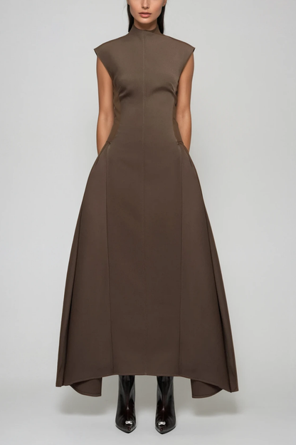 Cabdullaahi Sleeveless Asymmetric Maxi Dress in Brown