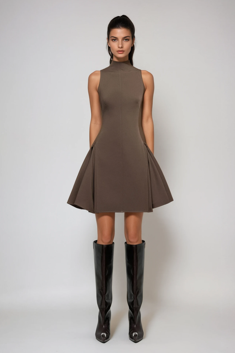 Cabdullaahi Sleeveless Mini Dress in Brown