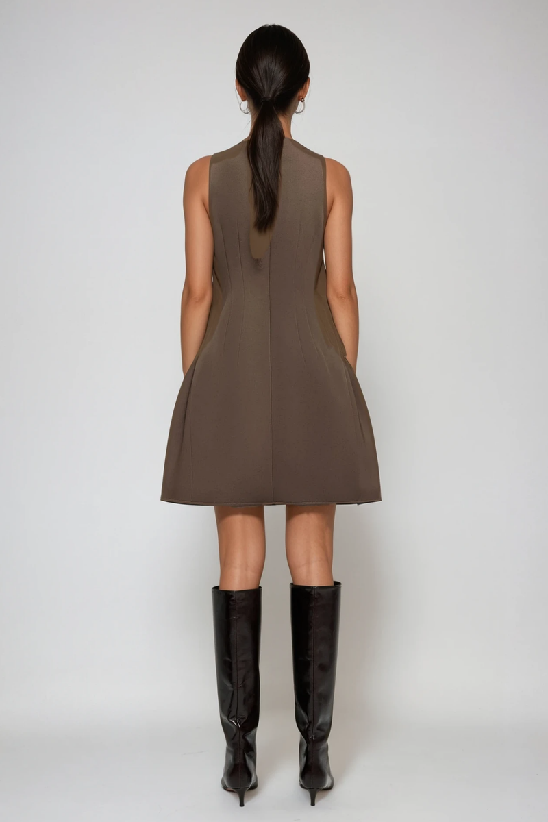 Cabdullaahi Sleeveless Mini Dress in Brown