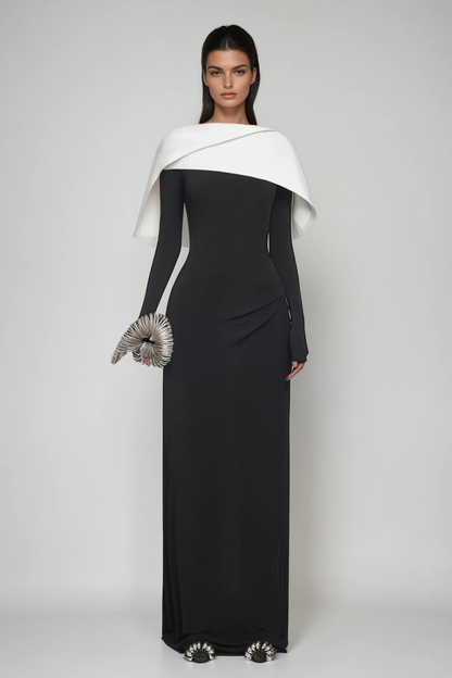 Cabdulqaadir Shawl Ruch Bodycon Maxi Dress in Black