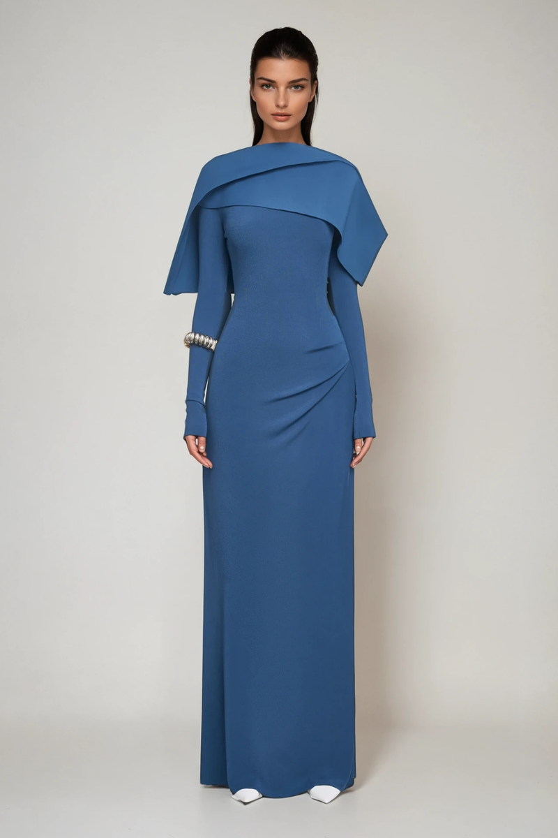 Cabdulqaadir Shawl Ruch Bodycon Maxi Dress in Blue