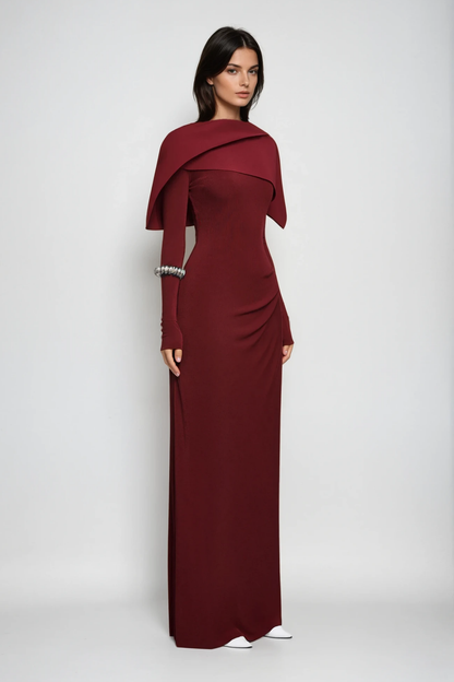 Cabdulqaadir Shawl Ruch Bodycon Maxi Dress in Red
