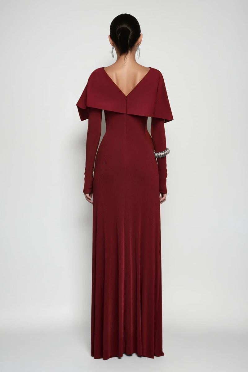 Cabdulqaadir Shawl Ruch Bodycon Maxi Dress in Red