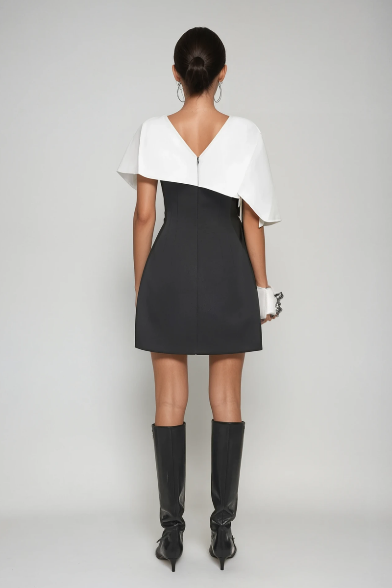 Cabdulqaadir Shawl Ruch Bodycon Mini Dress in Black