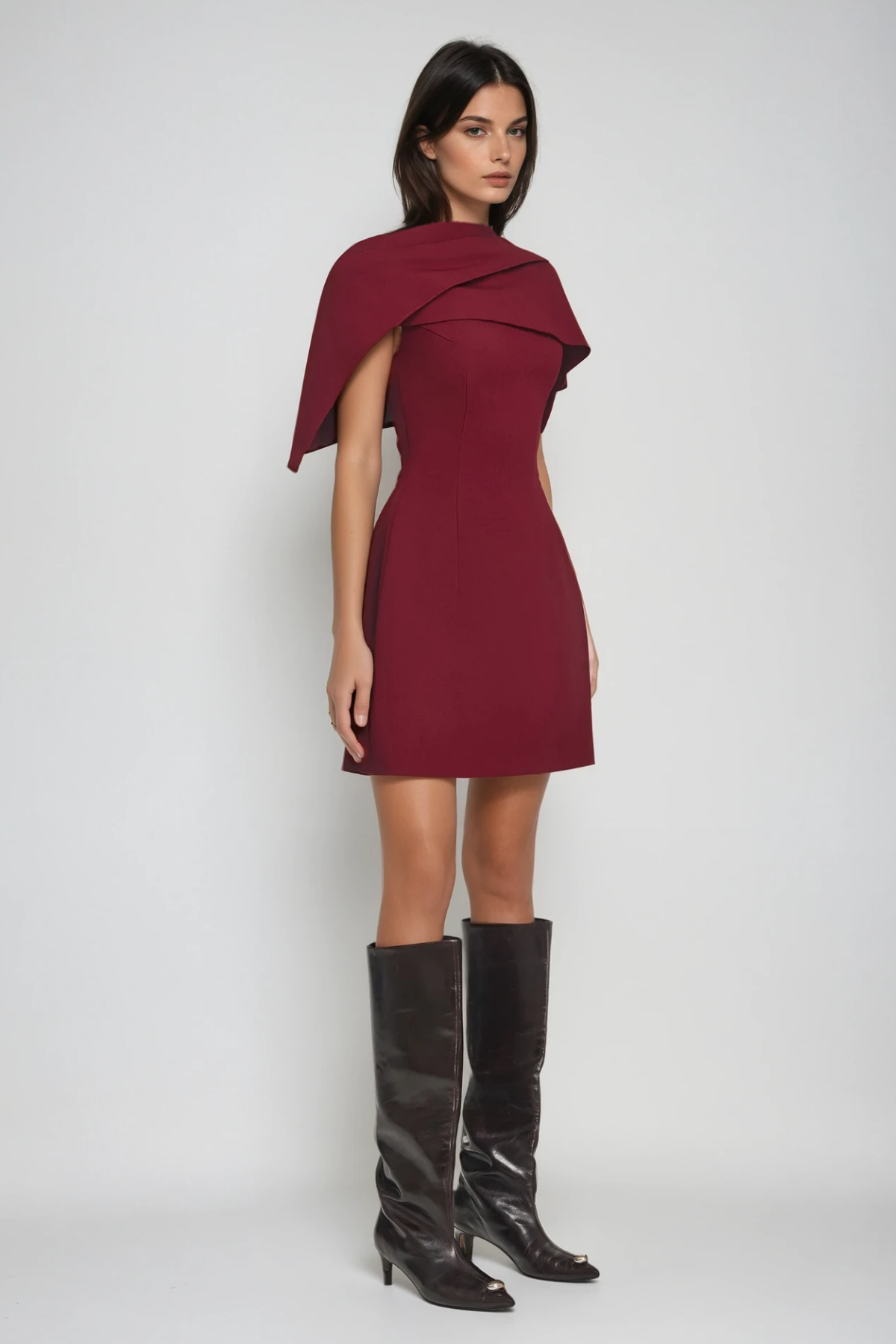 Cabdulqaadir Shawl Ruch Bodycon Mini Dress in Red