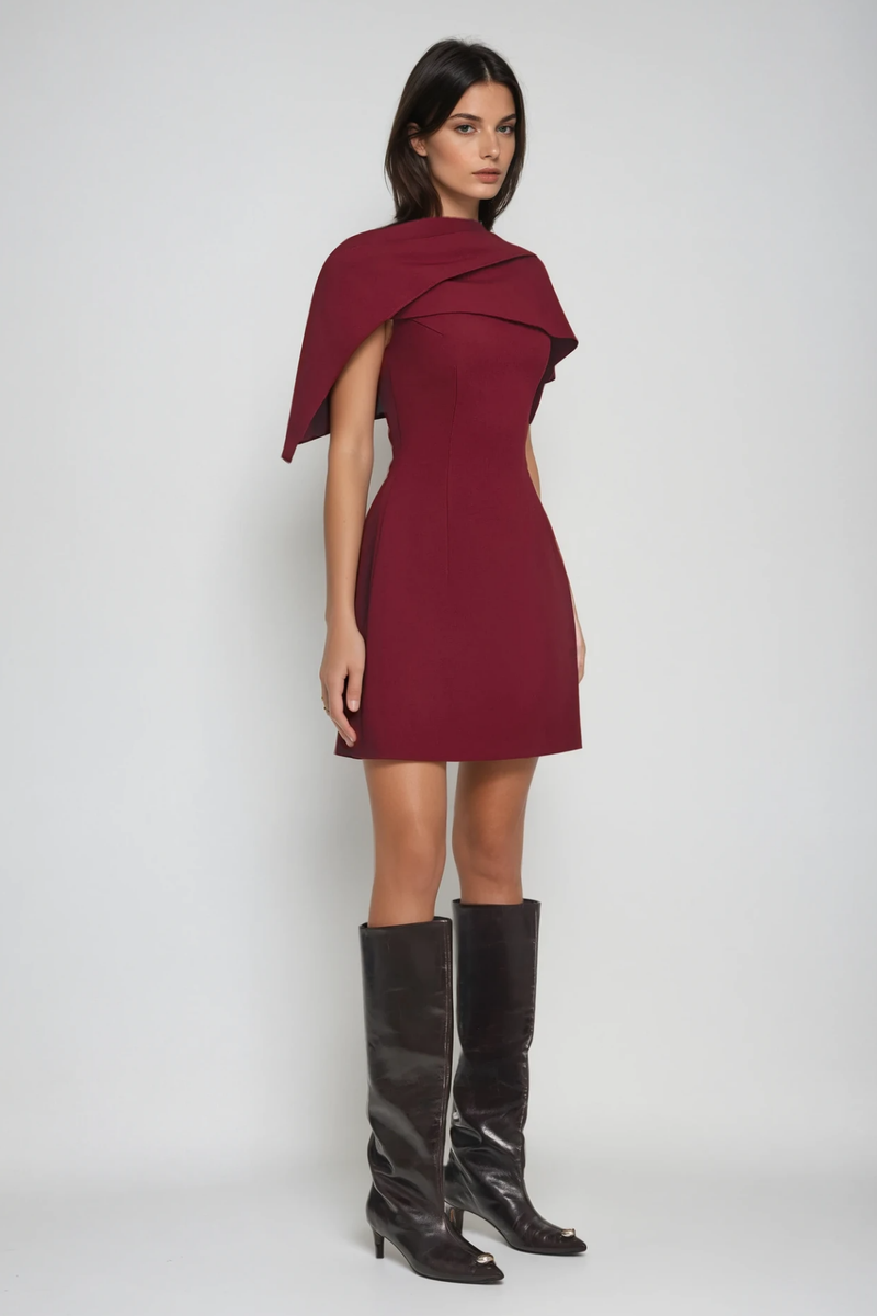 Cabdulqaadir Shawl Ruch Bodycon Mini Dress in Red