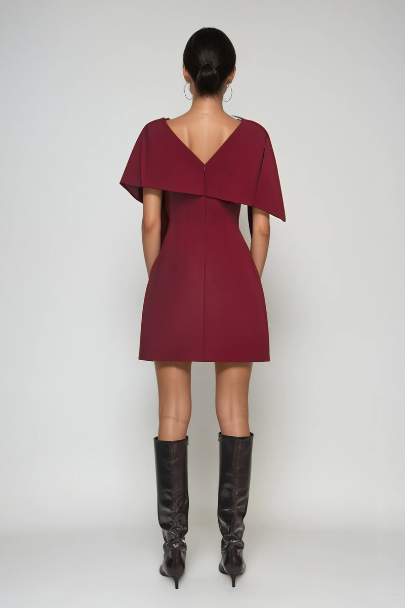 Cabdulqaadir Shawl Ruch Bodycon Mini Dress in Red