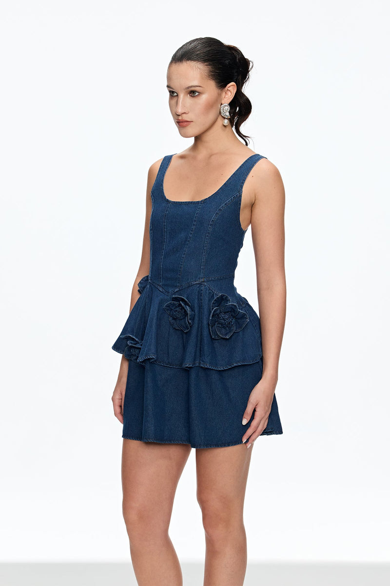 Caelie Corset Flower Ruffle Mini Dress