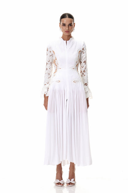 Caesarius Embroidered Ruch Lace Maxi Dress