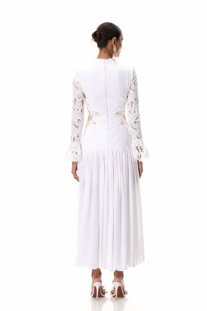 Caesarius Embroidered Ruch Lace Maxi Dress