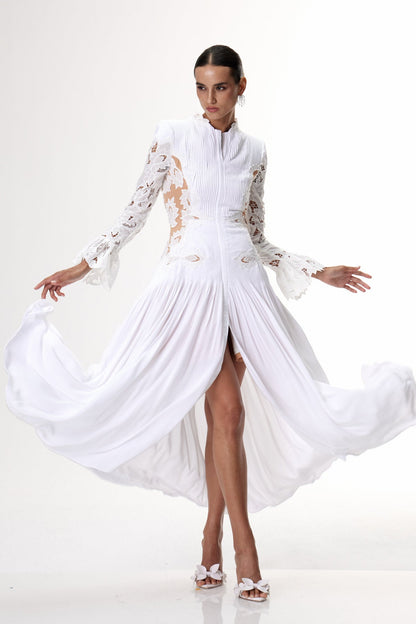 Caesarius Embroidered Ruch Lace Maxi Dress