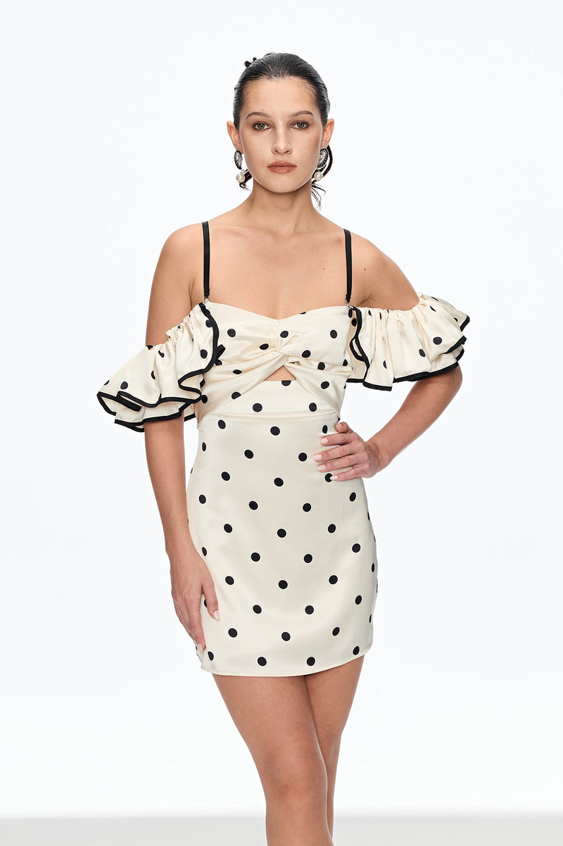 Caj Dot Off Shoulder Mini Dress in White