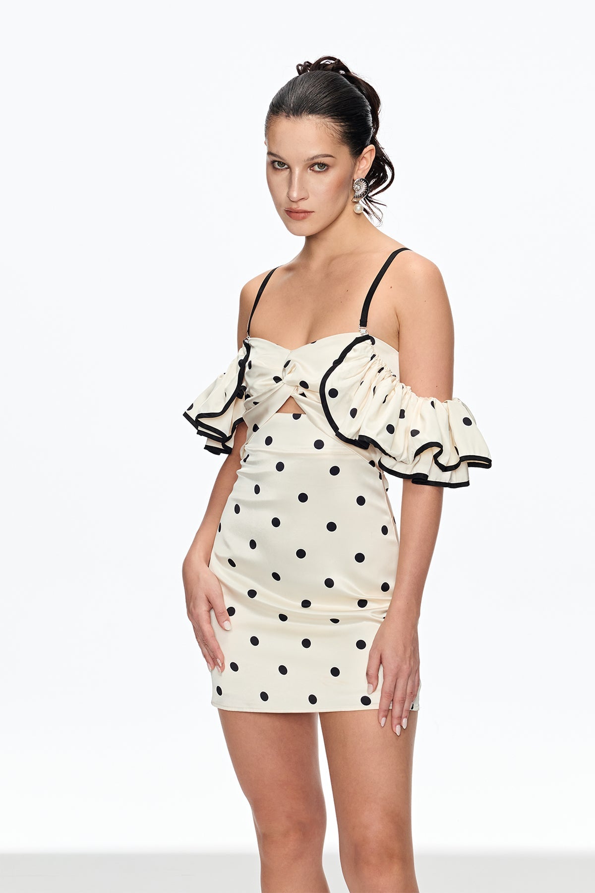 Caj Dot Off Shoulder Mini Dress in White