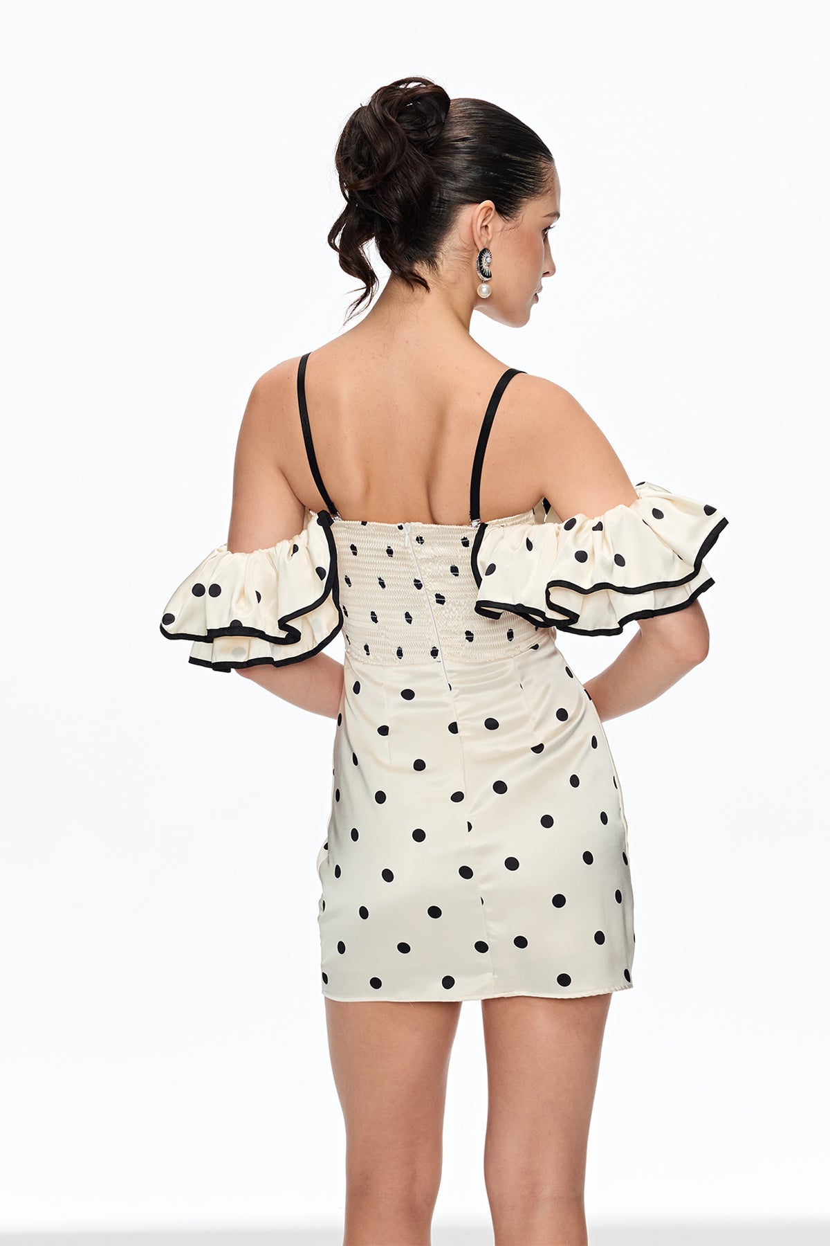 Caj Dot Off Shoulder Mini Dress in White