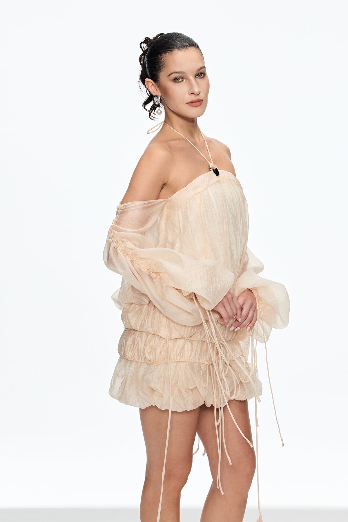 Calanthia Ruch Off Shoulder Lace Up Mini Dress