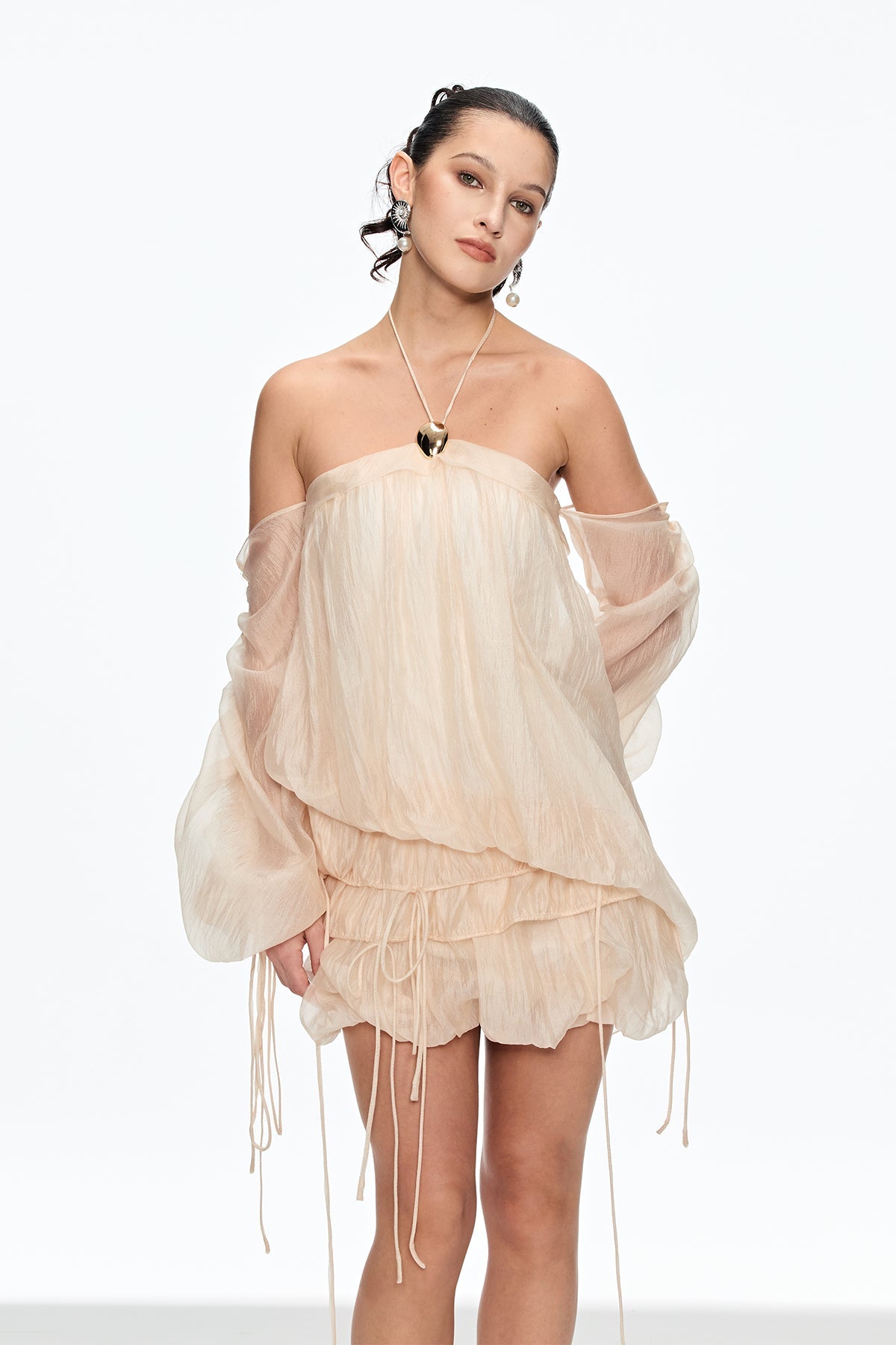 Calanthia Ruch Off Shoulder Lace Up Mini Dress