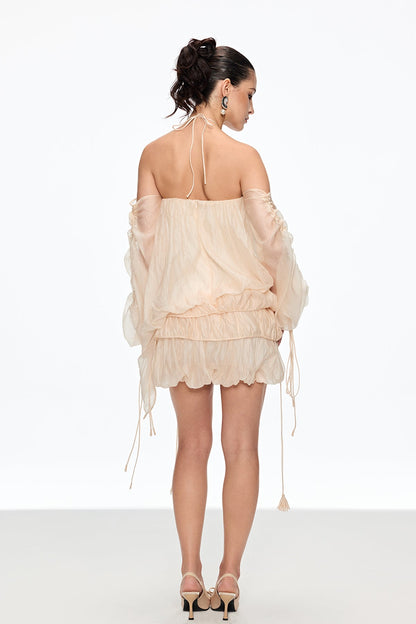 Calanthia Ruch Off Shoulder Lace Up Mini Dress