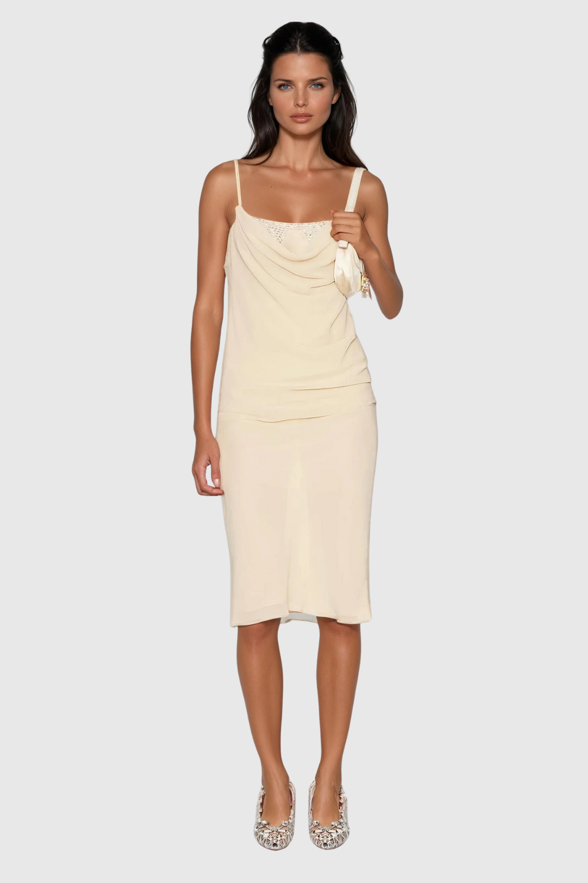 Callista Spaghetti Rhinestone Midi Dress
