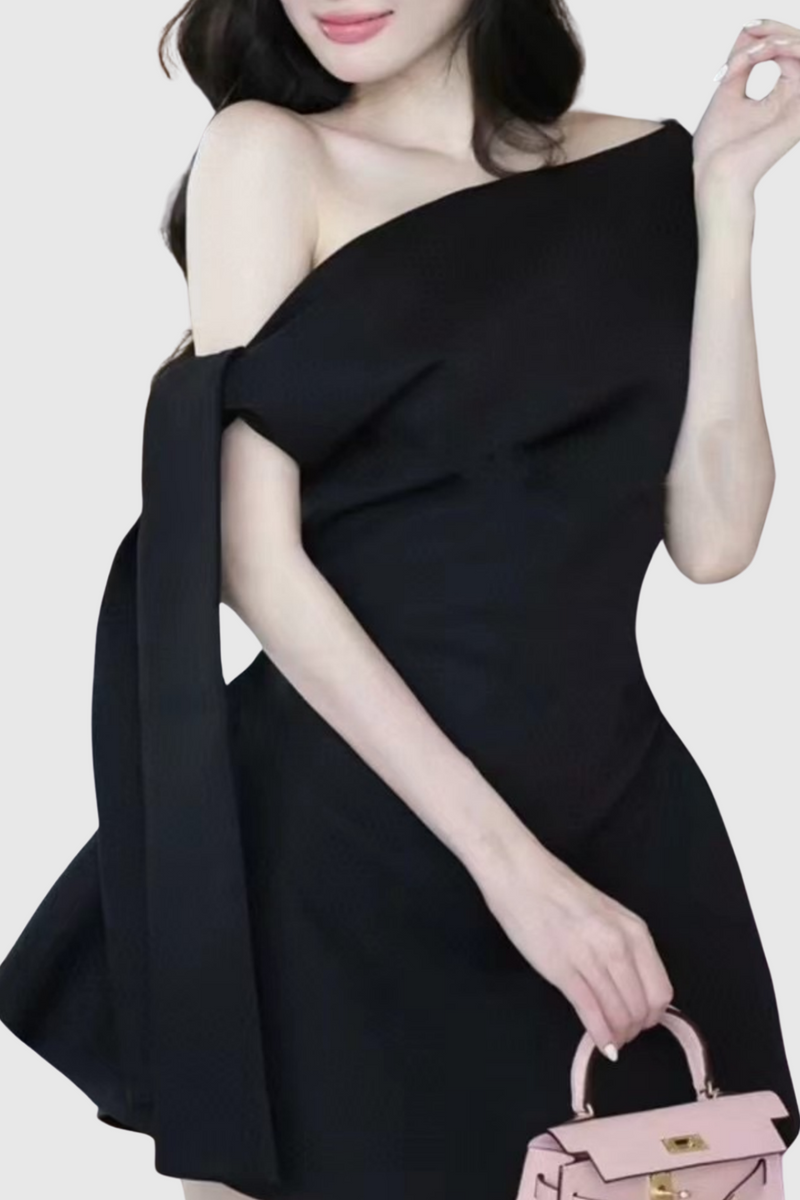 Calwa Asymmetric One Shoulder Flare Mini Dress