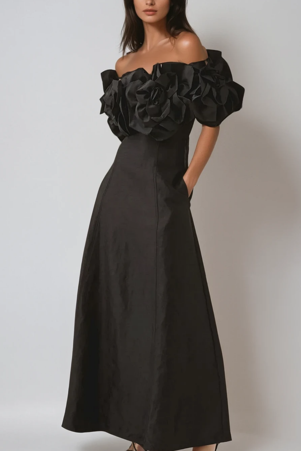 Calypso Flower Maxi Dress in Black