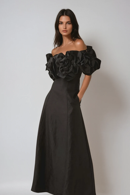 Calypso Flower Maxi Dress in Black