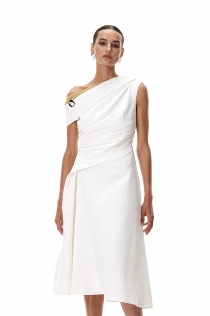 Cambyses One Shouder Ruch Midi Dress