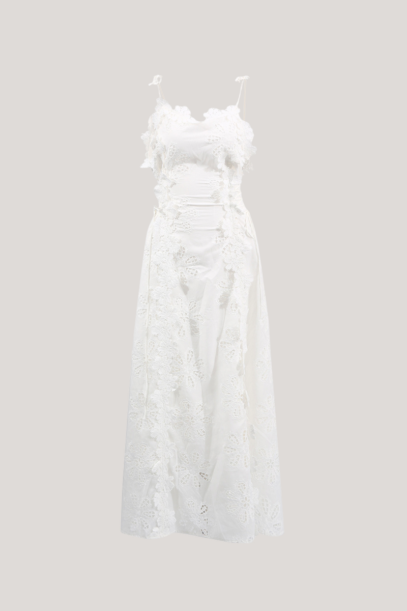 Camellia Spaghetti Embroidered Maxi Dress