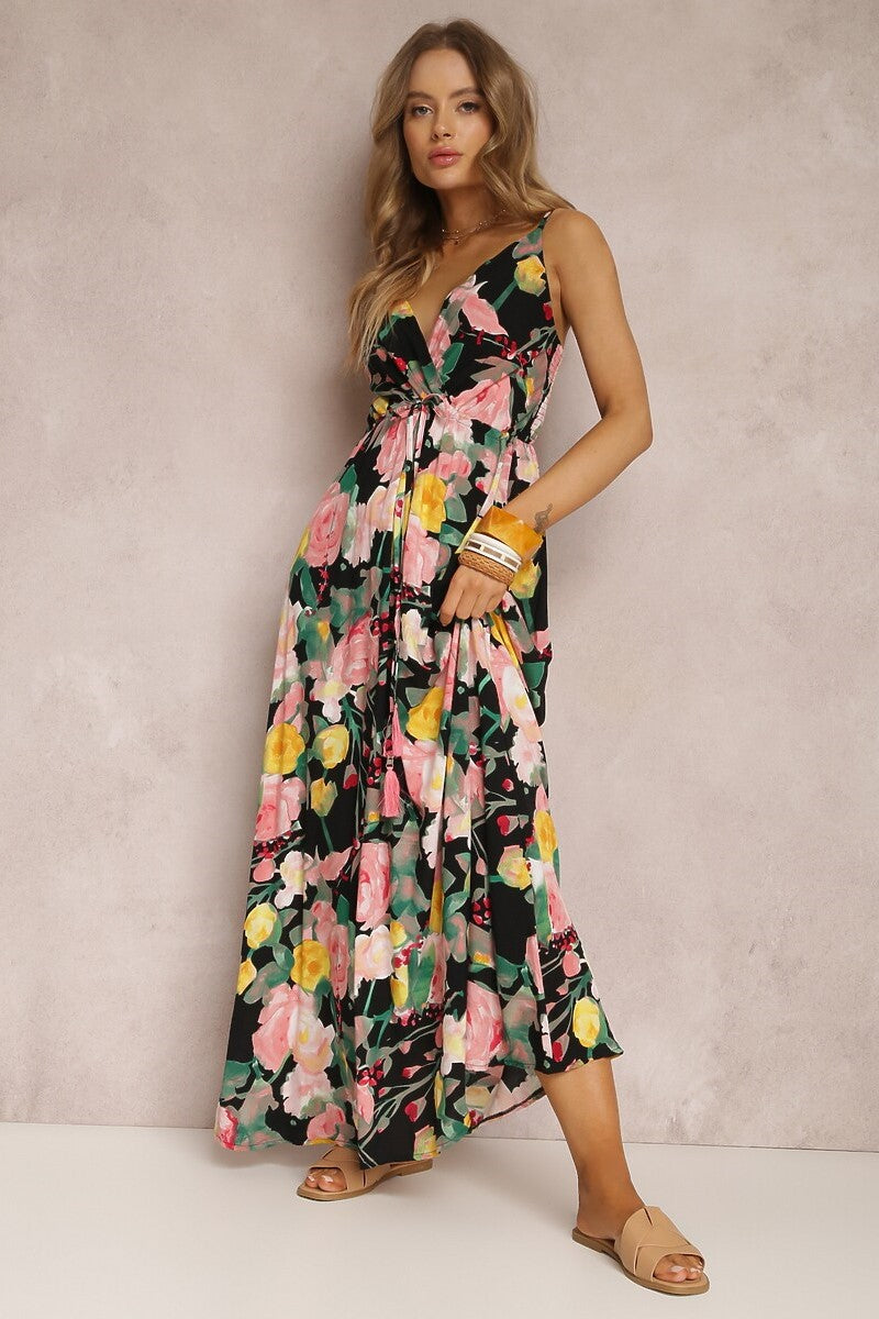 V-neck Sleeveless Backless Maxi Dress Black