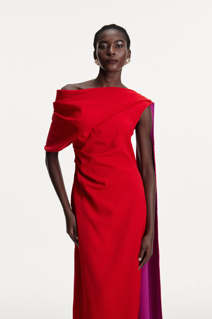 Candidus Shawl Ruch Asymmetric Midi Dress