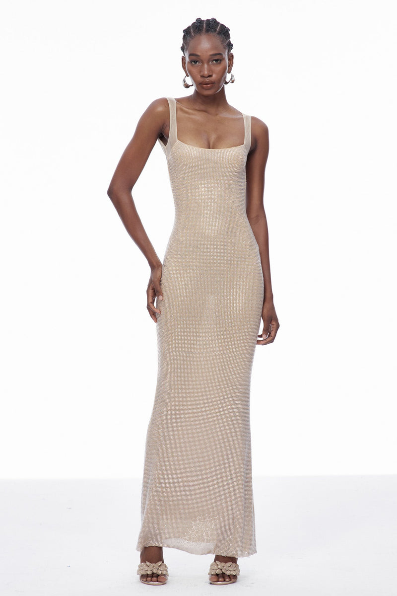 Caomh Sequin Backless Maxi Dress in Apricot