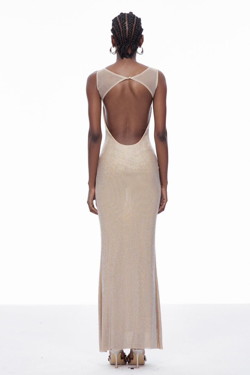 Caomh Sequin Backless Maxi Dress in Apricot