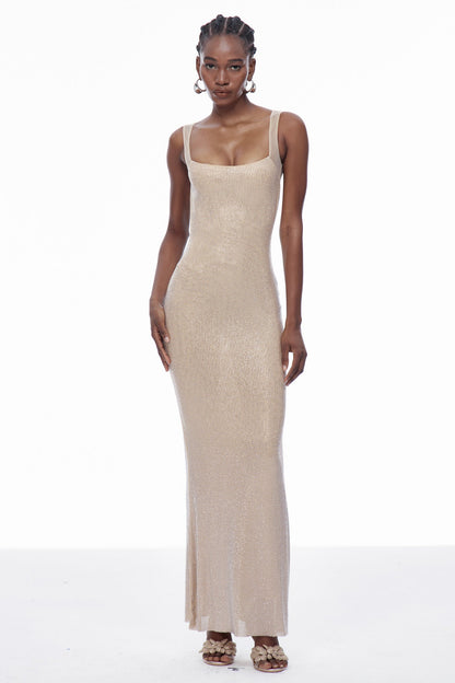 Caomh Sequin Backless Maxi Dress in Apricot