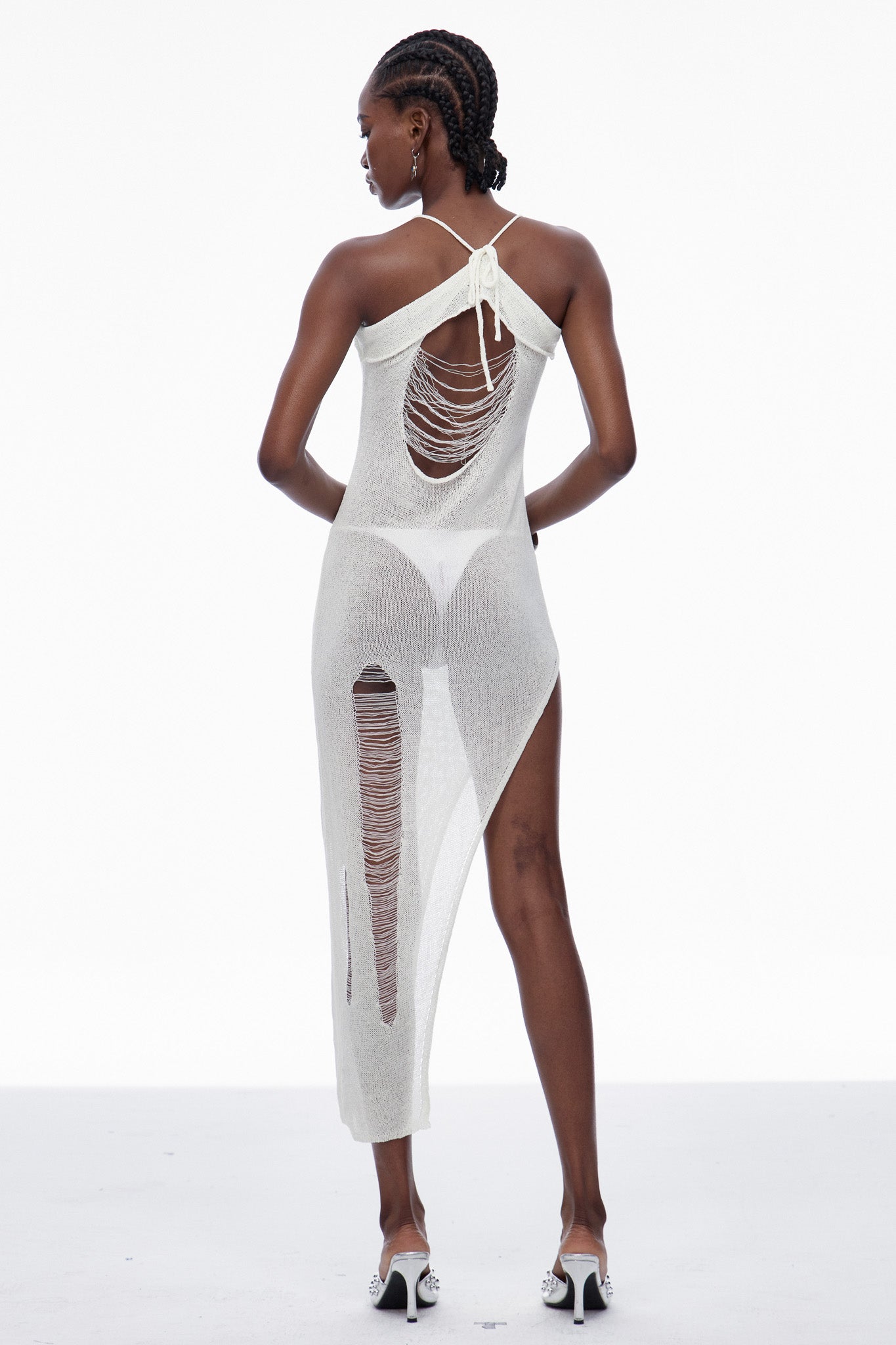 Capri Spaghetti Cutout Knit Maxi Dress in Apricot