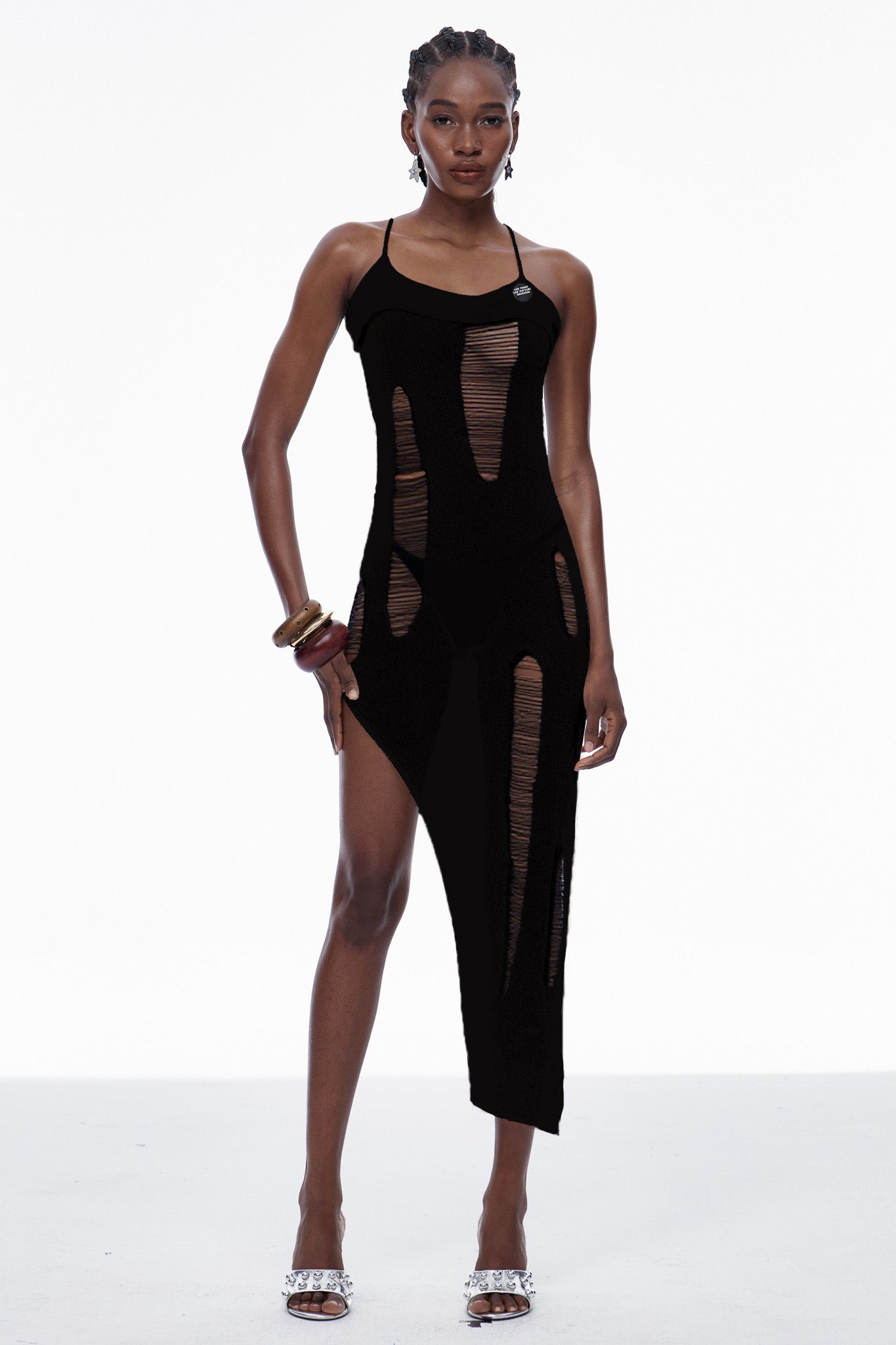 Capri Spaghetti Cutout Knit Maxi Dress in Black