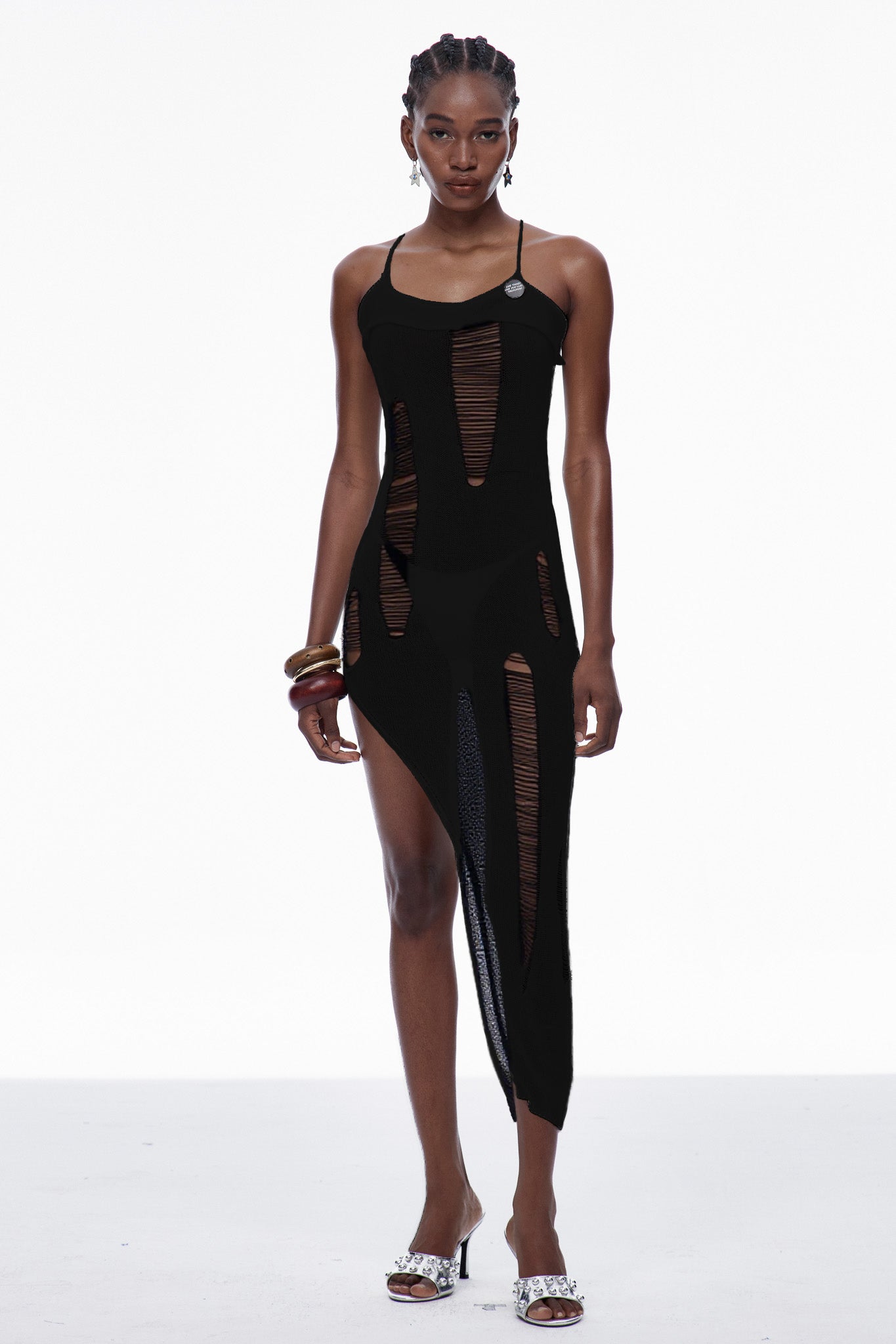 Capri Spaghetti Cutout Knit Maxi Dress in Black