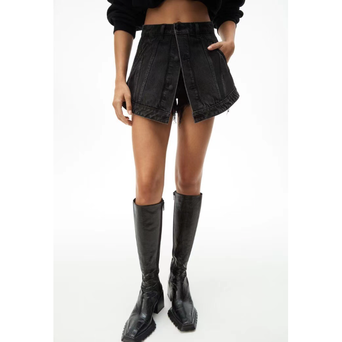 Denim Fake Mini Skirt