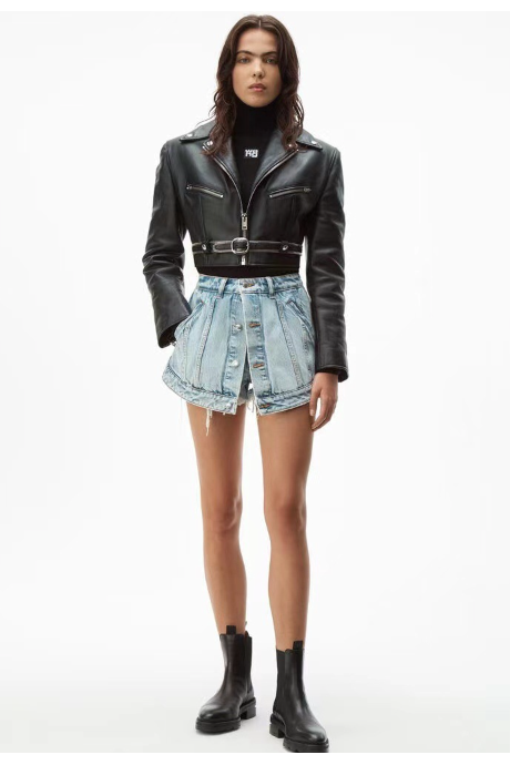 Denim Fake Mini Skirt