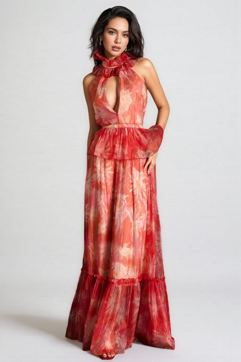 Pia V-neck Ruffle Maxi Dress
