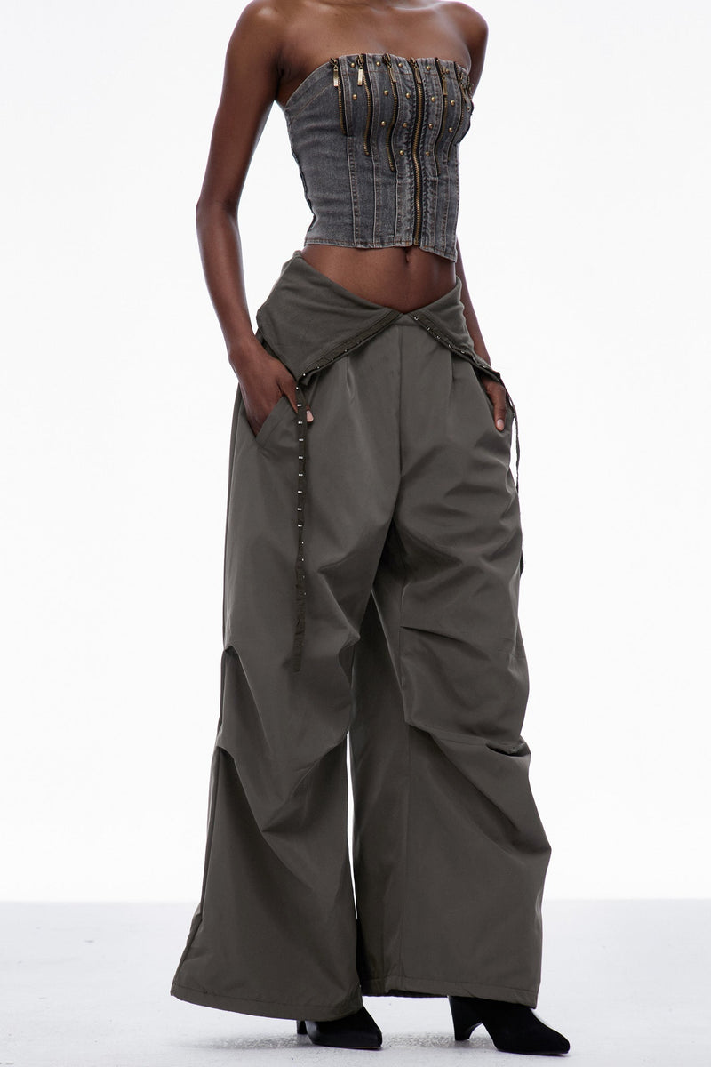 Carissa Lapel Wide Pants in Deep Green