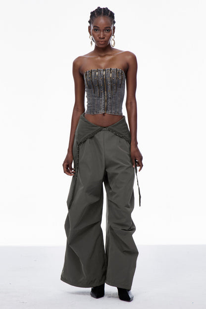 Carissa Lapel Wide Pants in Deep Green