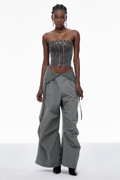 Carissa Lapel Wide Pants in Grey