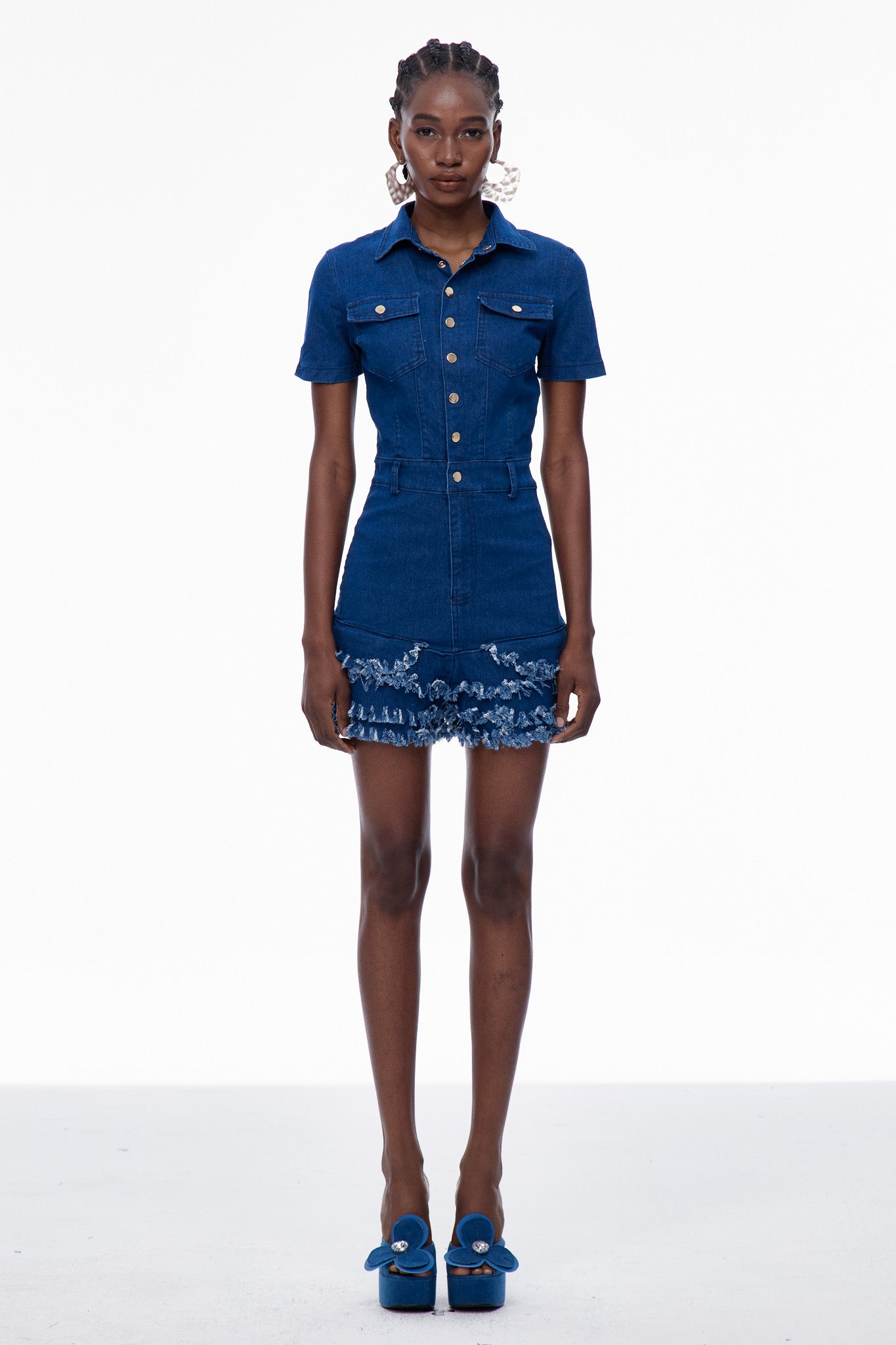 Carla Bodycon Fringe Denim Jumpsuit