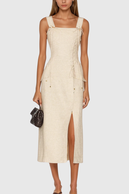 Carpus Lace Up Split Maxi Dress