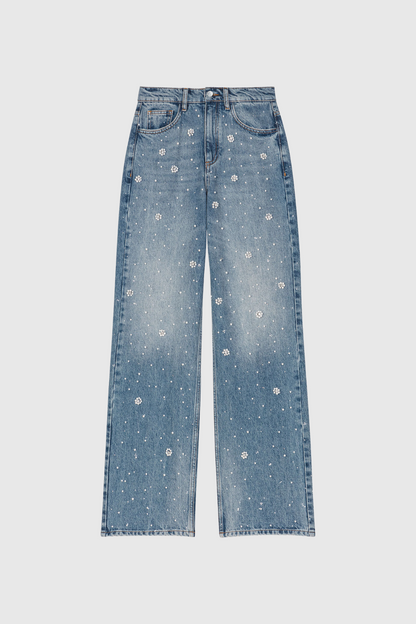 Carrie Rhinestone Pearl Denim Pants Set