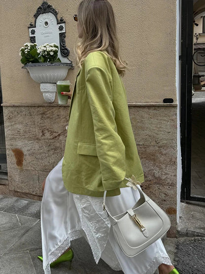 Loose Lapel Long Single Pocket Autumn Office Street Coat