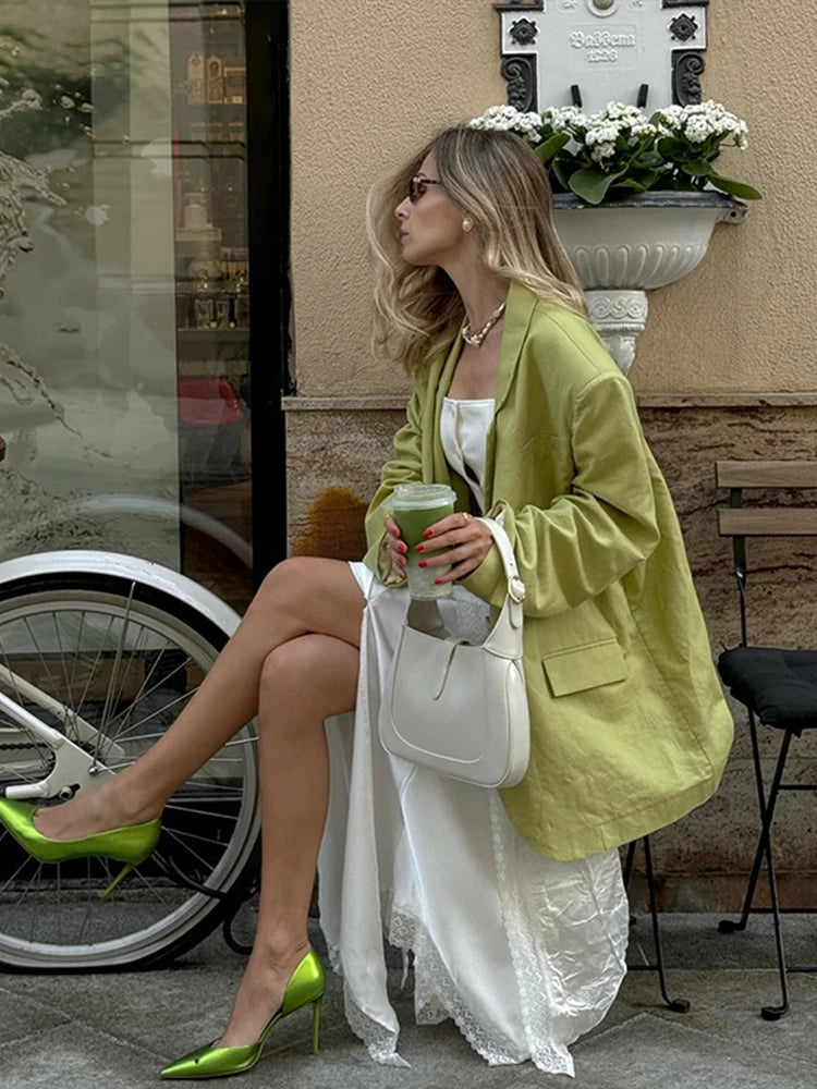 Loose Lapel Long Single Pocket Autumn Office Street Coat