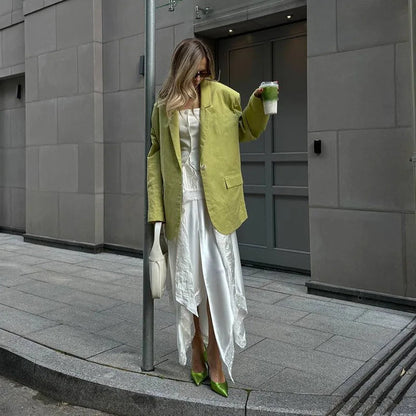 Loose Lapel Long Single Pocket Autumn Office Street Coat