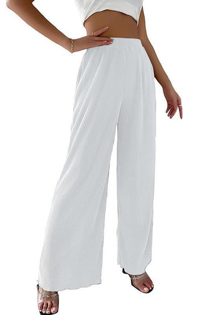 Color Elastic Waist Wide Leg Long Pants